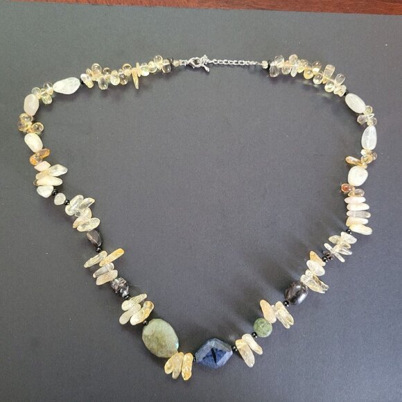 Handmade Multicolor Gemstone Bead Necklace W/ Citrine Lapis Lazuli & Green Jaspe - Picture 5 of 8